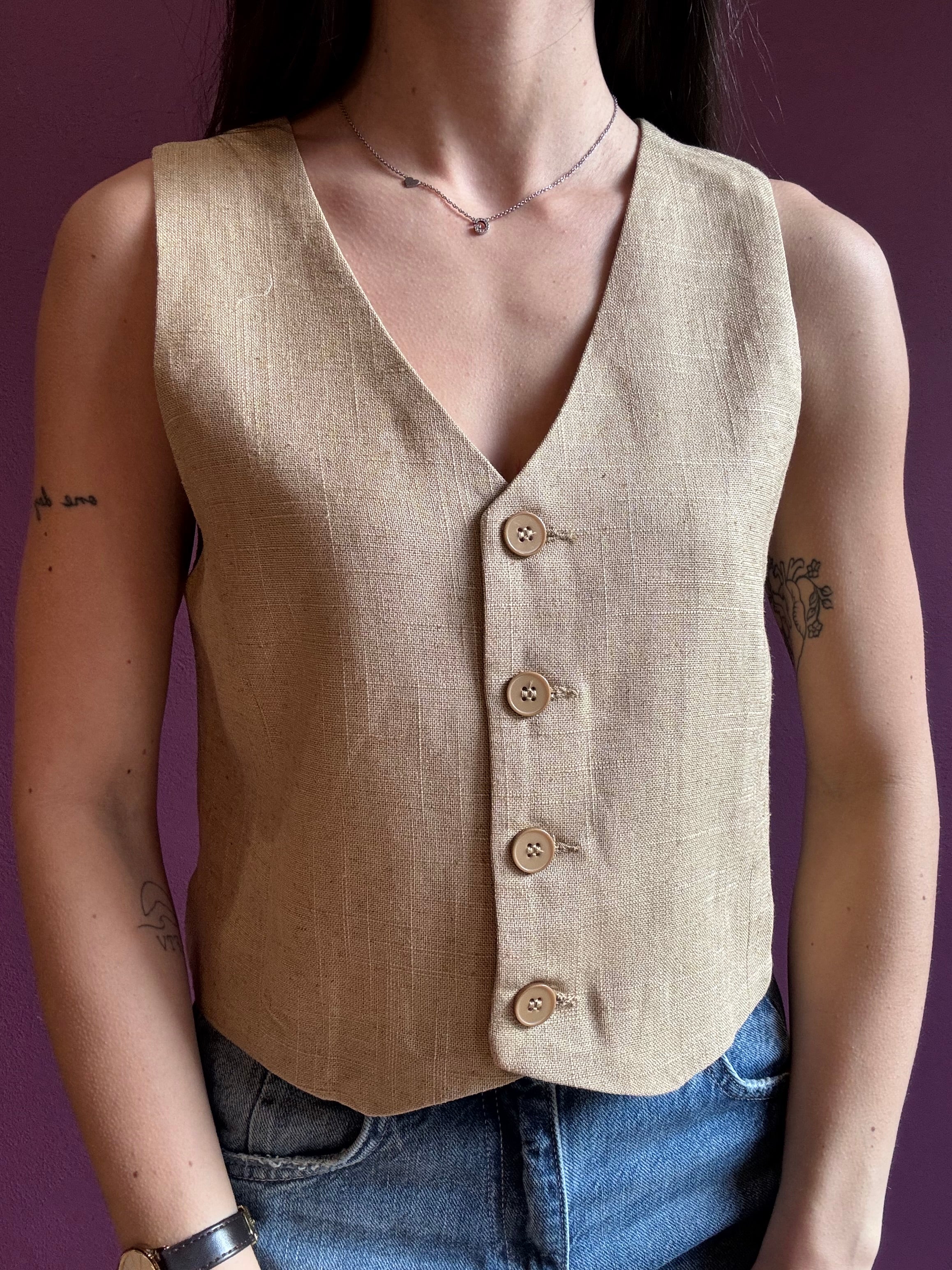 Gilet misto lino crop