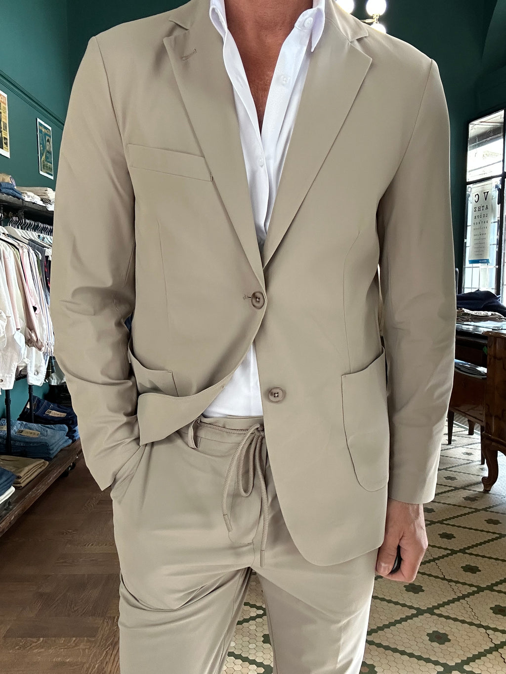 Blue non-iron technical fabric suit