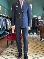 Double-breasted denim suit