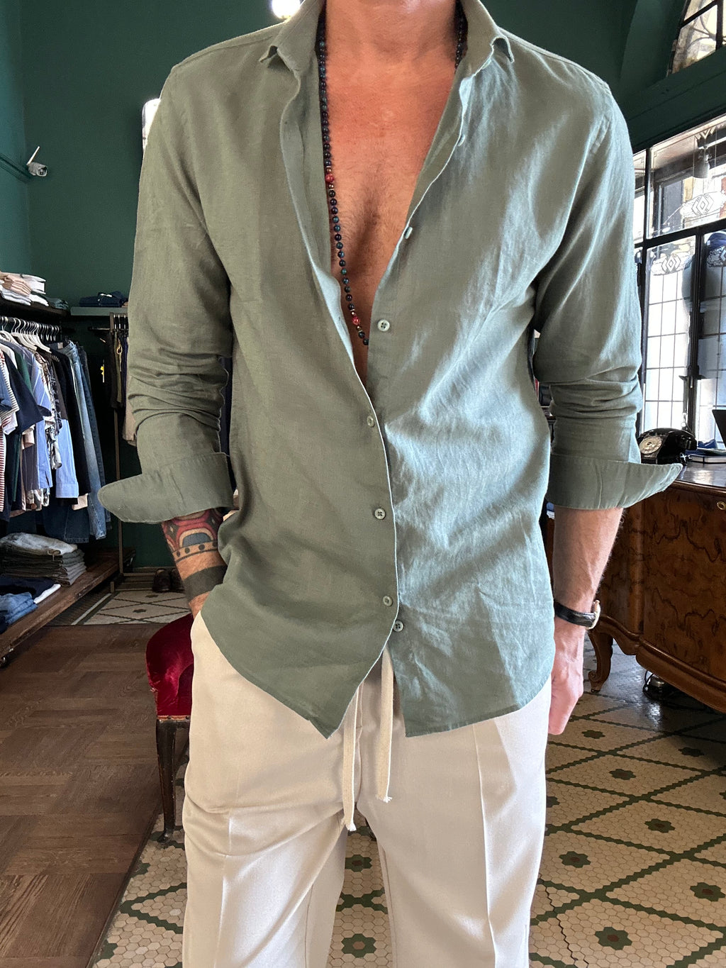 Camicia 100% lino collo Capri