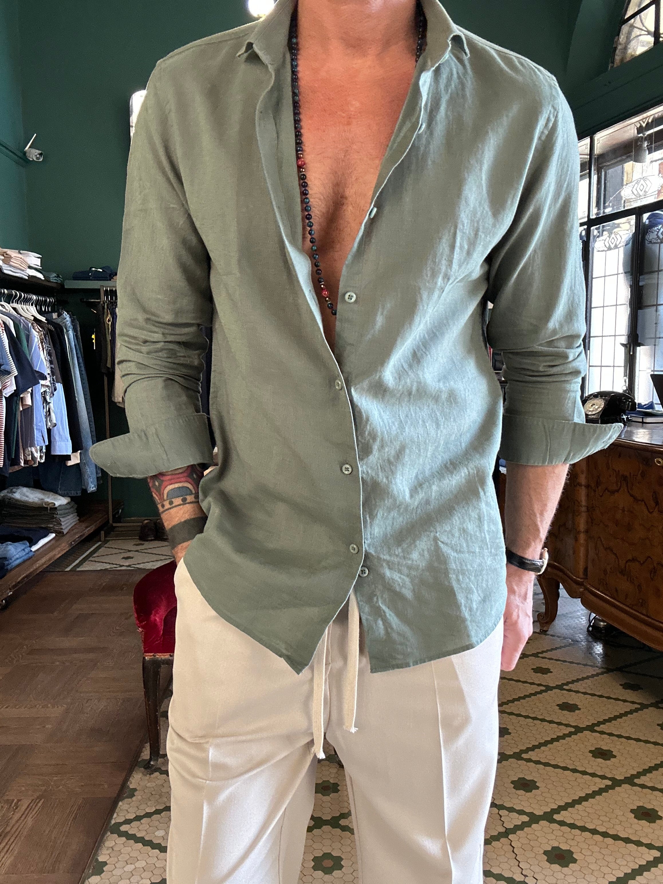 Camicia 100% lino collo Capri