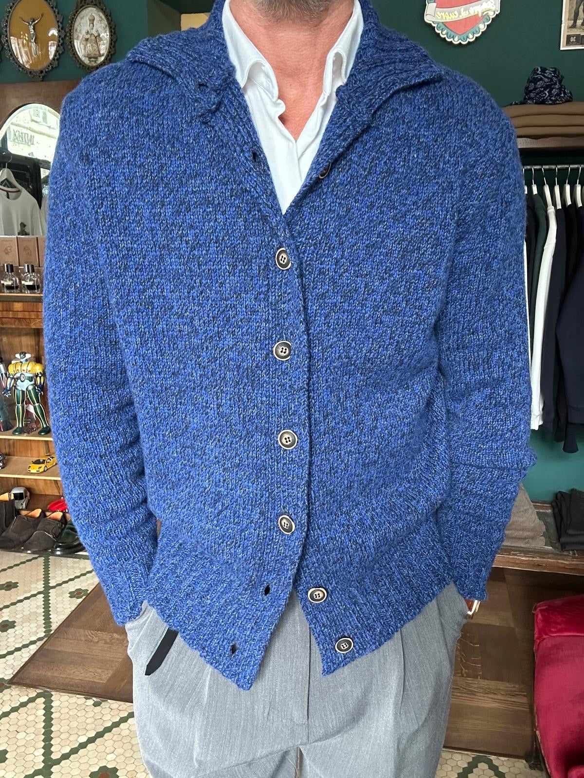 Cardigan garry’s Earth blu in lana Merinos