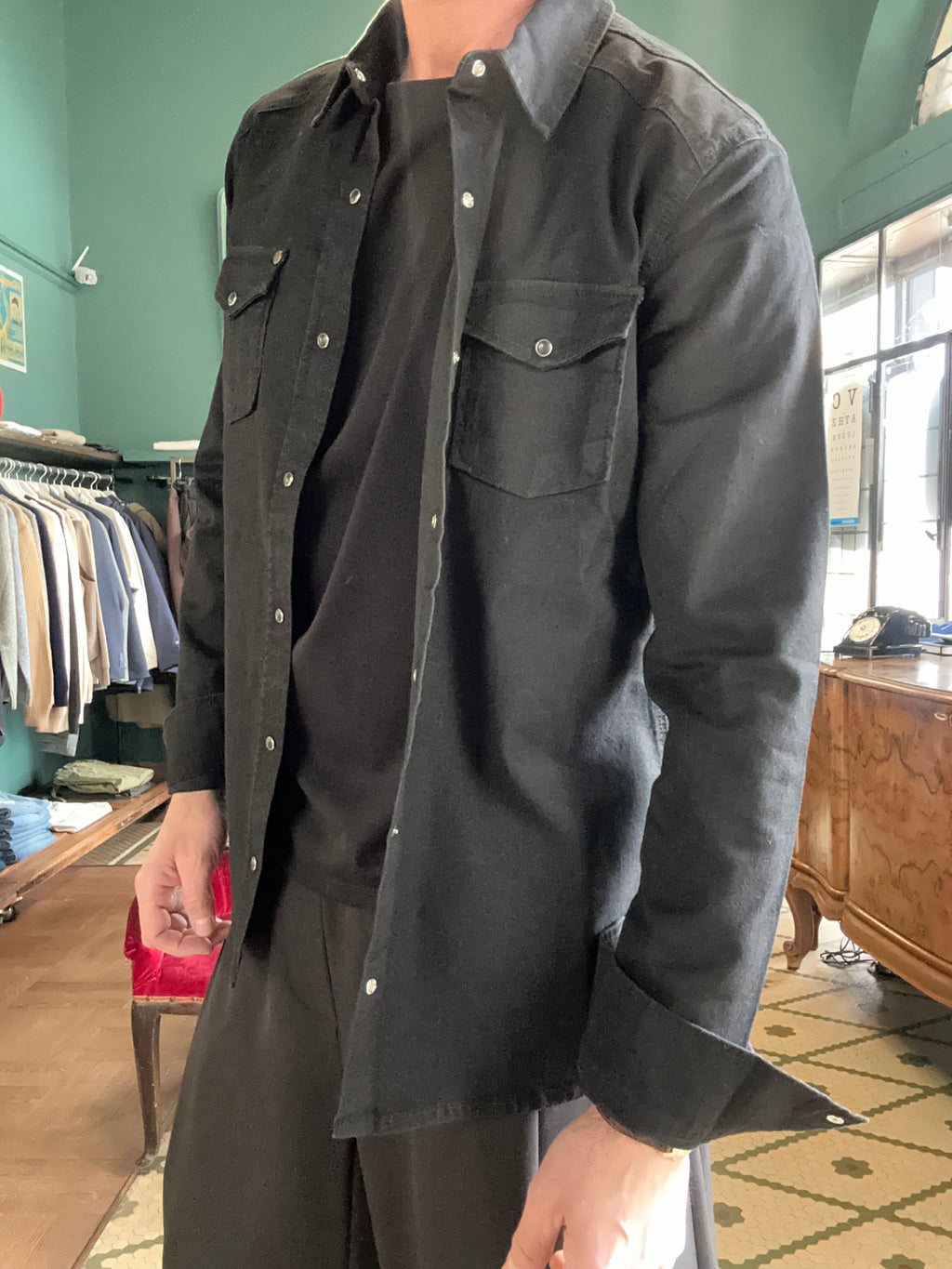 Camicia texana nera slim fit