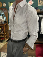 Striped shirt with contrasting trim and cuff