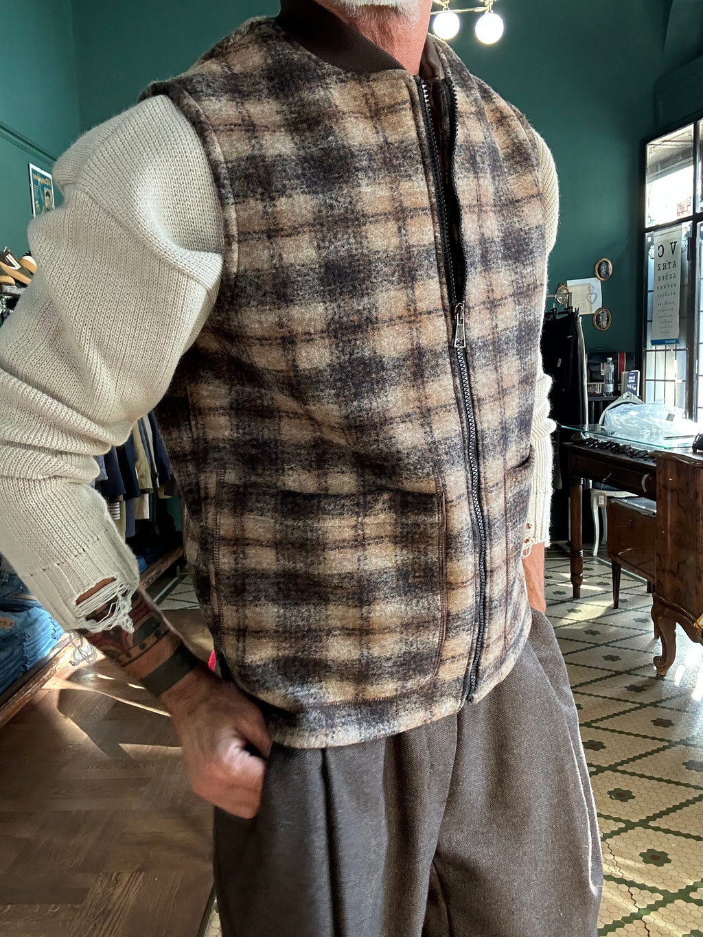 Gilet koon misto lana in panno con zip