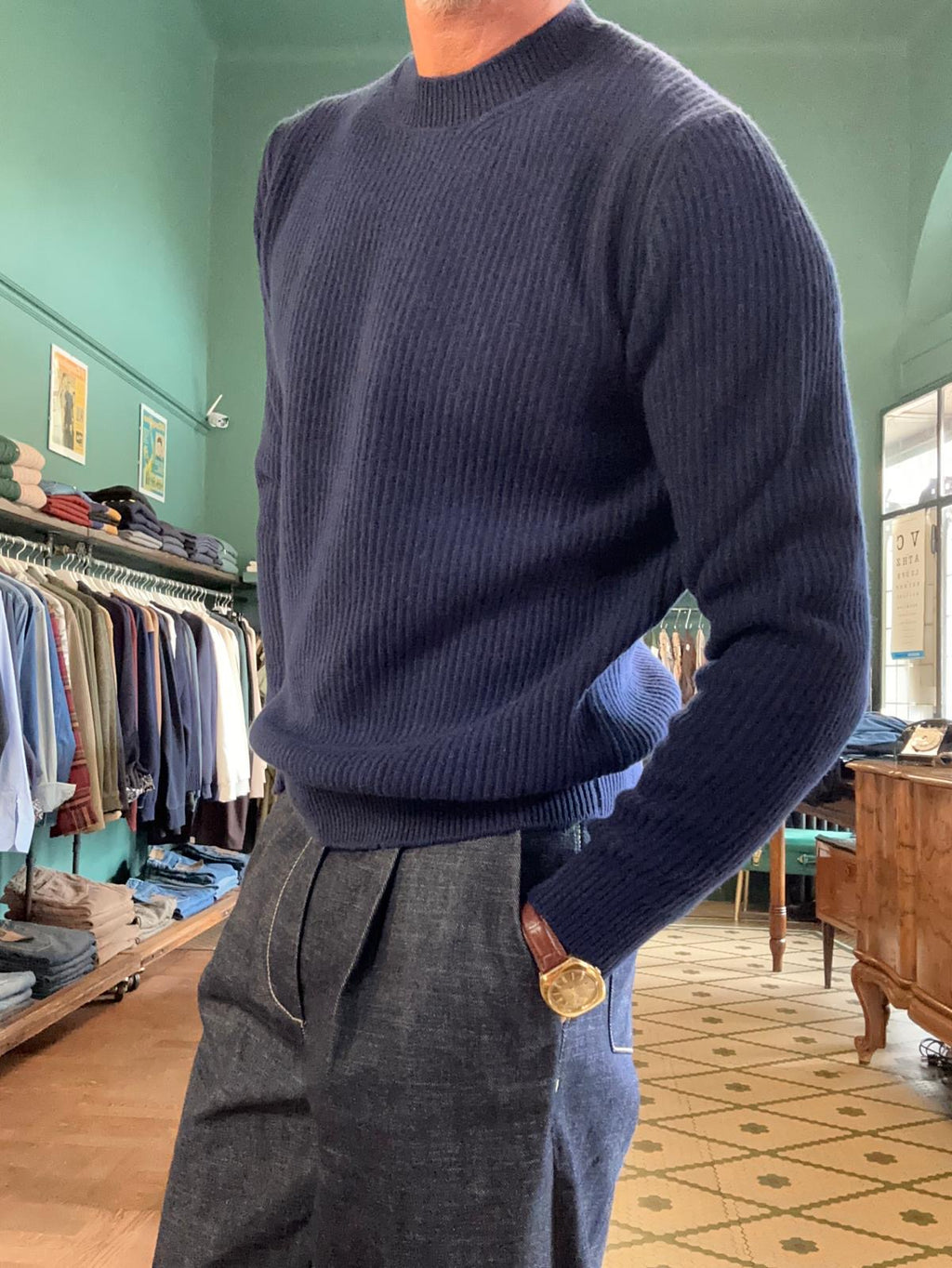 Maglione girocollo “Carlo” a costa in lana