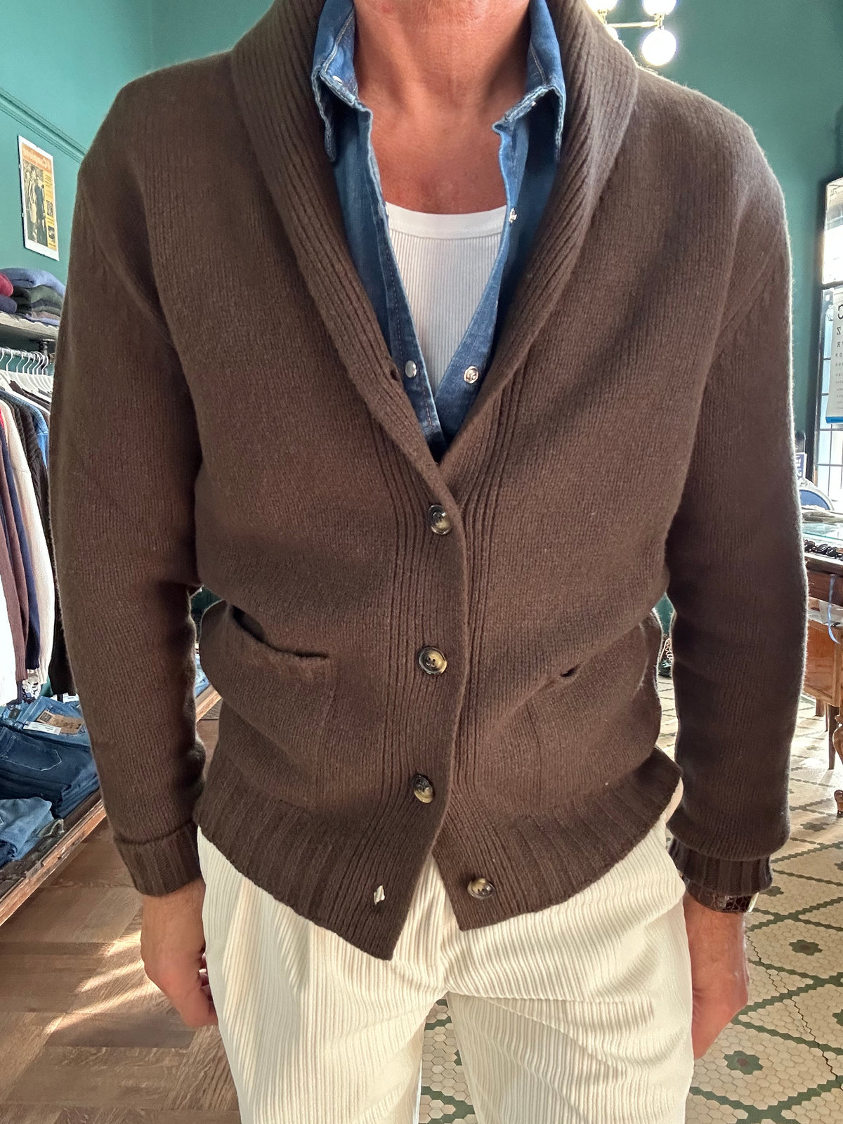 Cardigan sciallato 100% lana Made in Italy