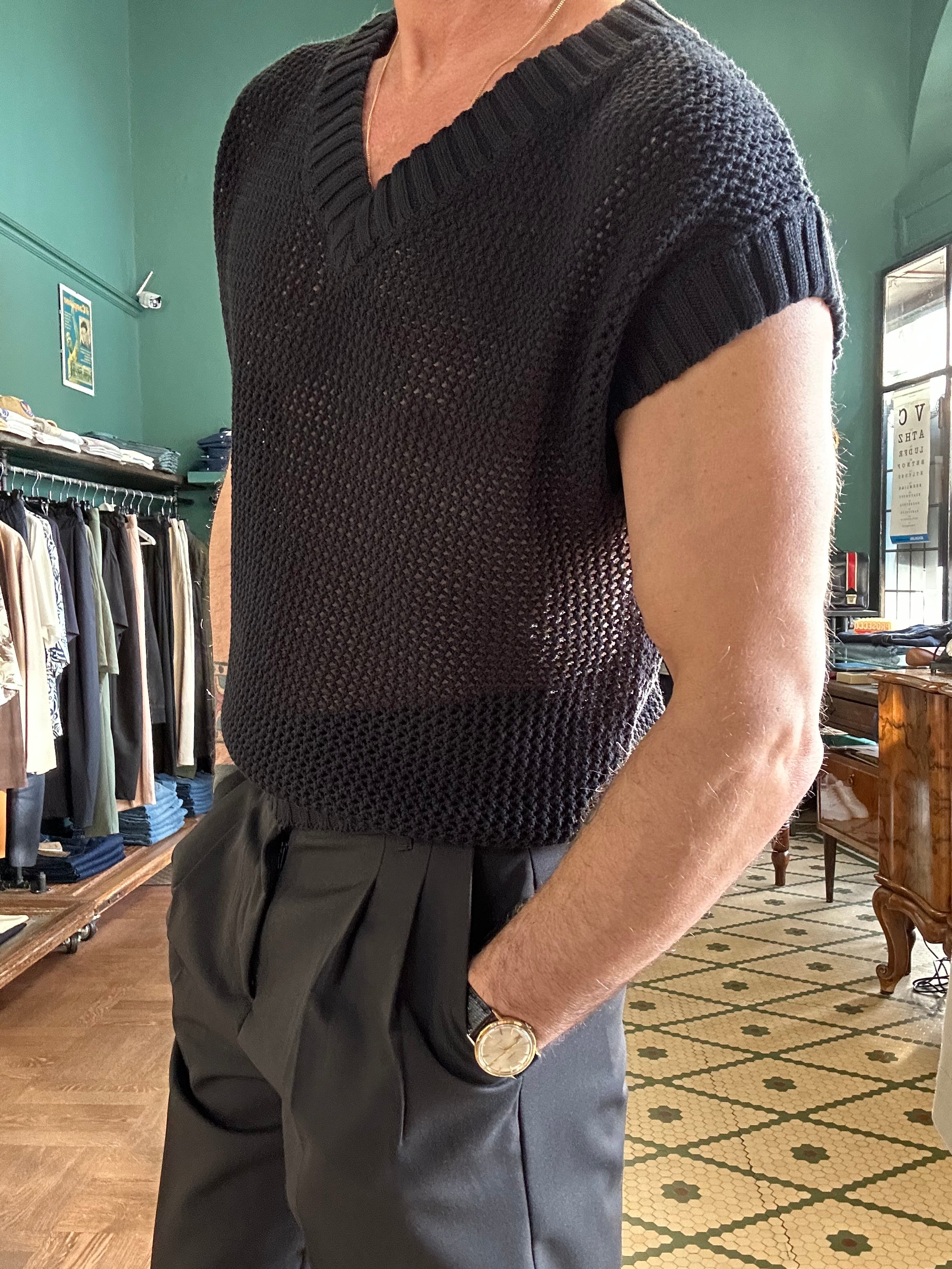 Gilet in cotone traforato nero