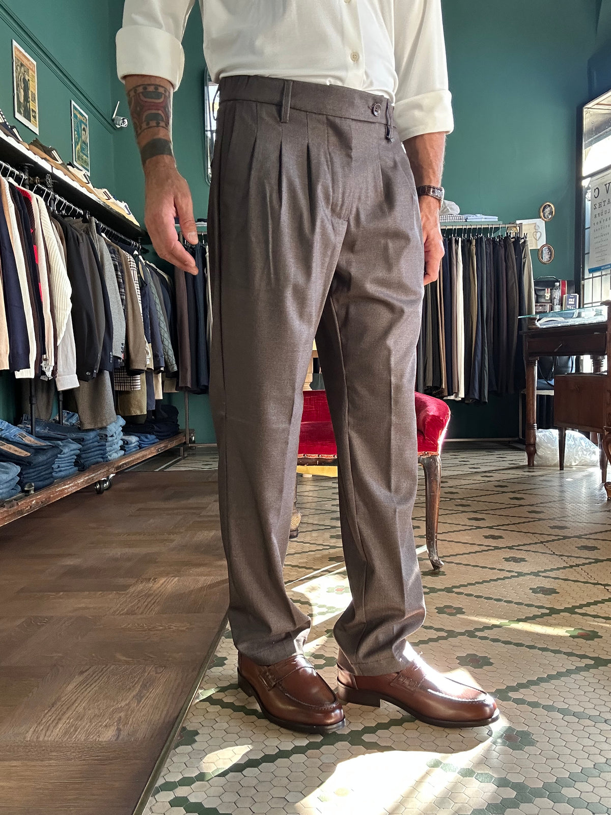 Pantalone Gilmur doppia pence effetto grisaglia