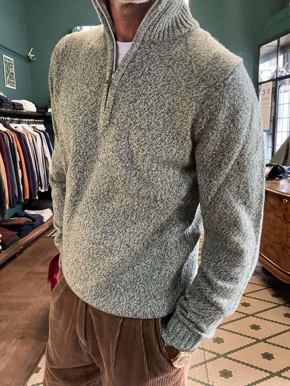 Melange-Strickjacke mit halbem Reißverschluss