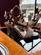 Leather and linen heeled sandal