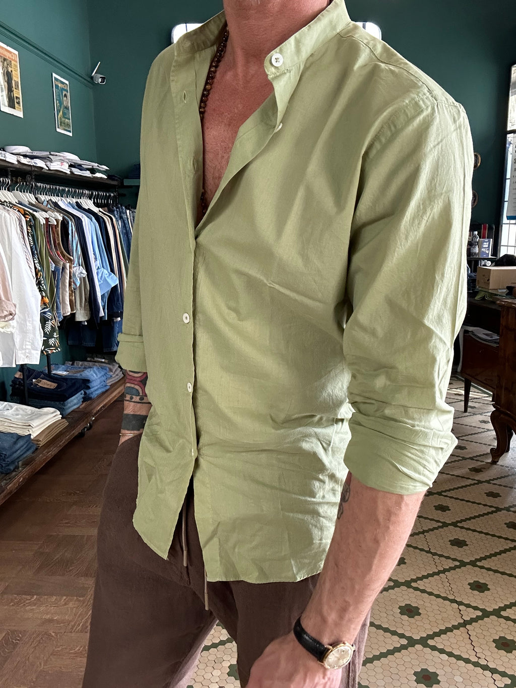 Camicia coreana in mussola di cotone