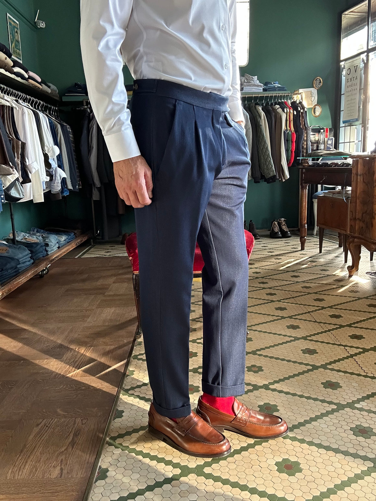 Pantalone pence chambray