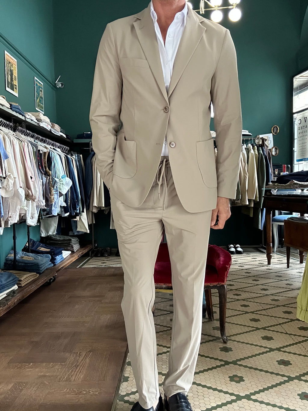 Blue non-iron technical fabric suit