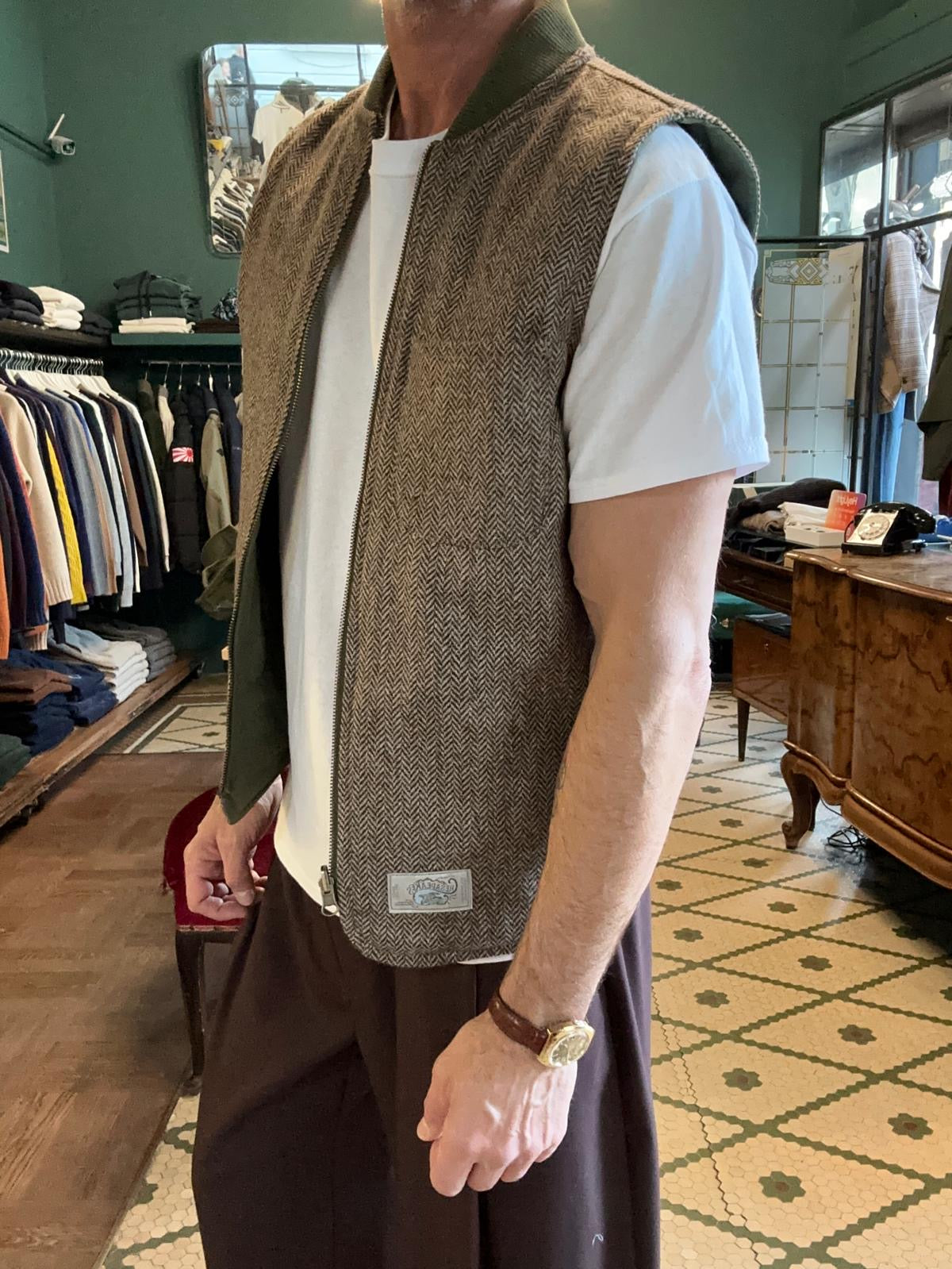 Gilet chesapeake’s double-face militare e in lana spigata