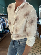 Patterned Korean collar shirt in brushed cotton