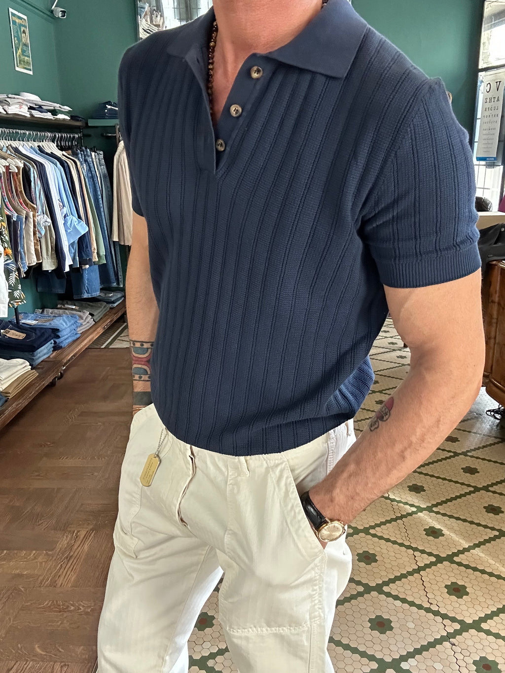 Polo maglina 100% cotone lavorazione a righe Made in Italy