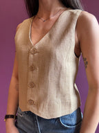 Gilet misto lino crop