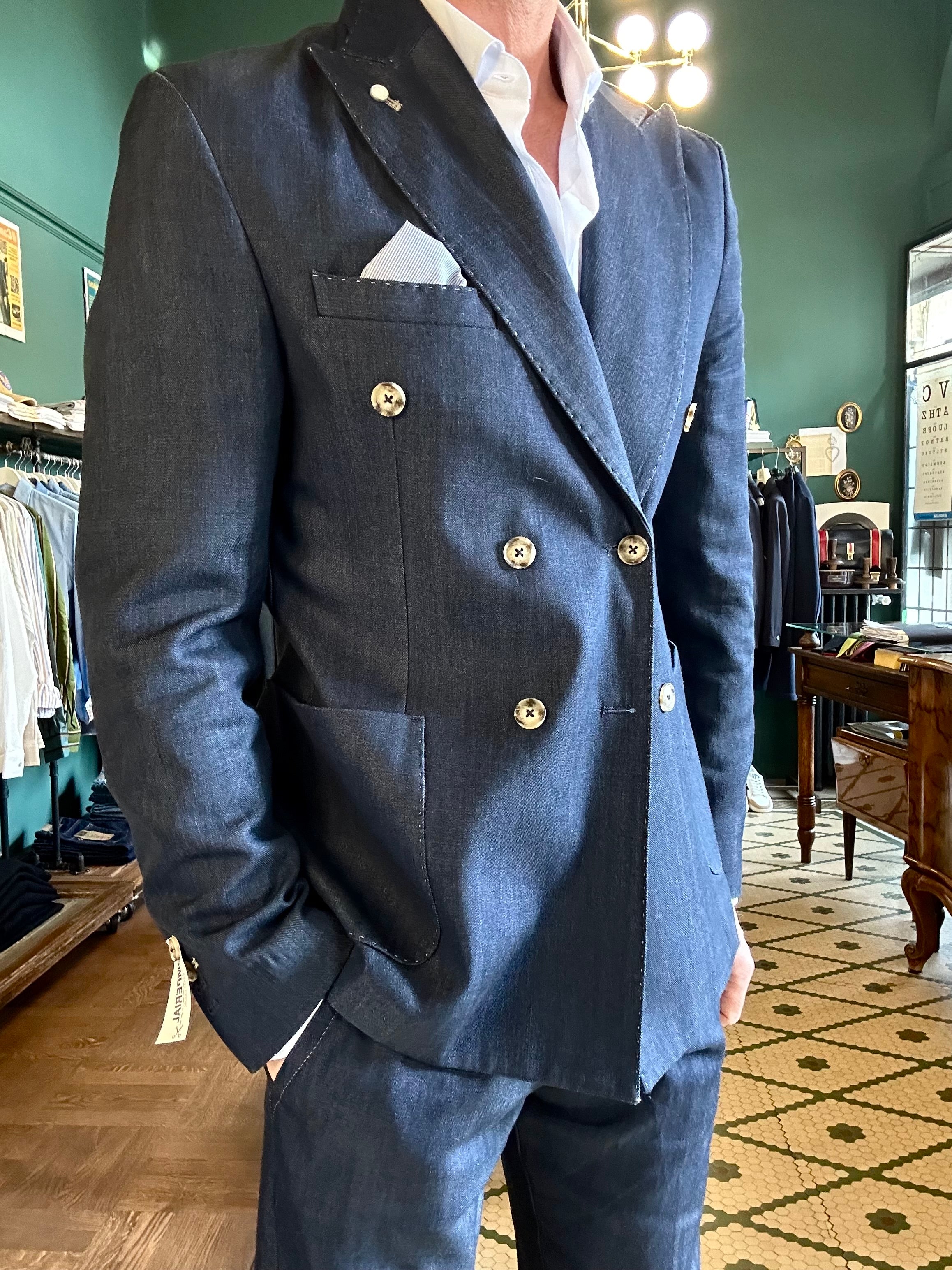 Double-breasted denim jacket