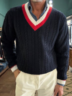 Maglione scollo V College misto lana