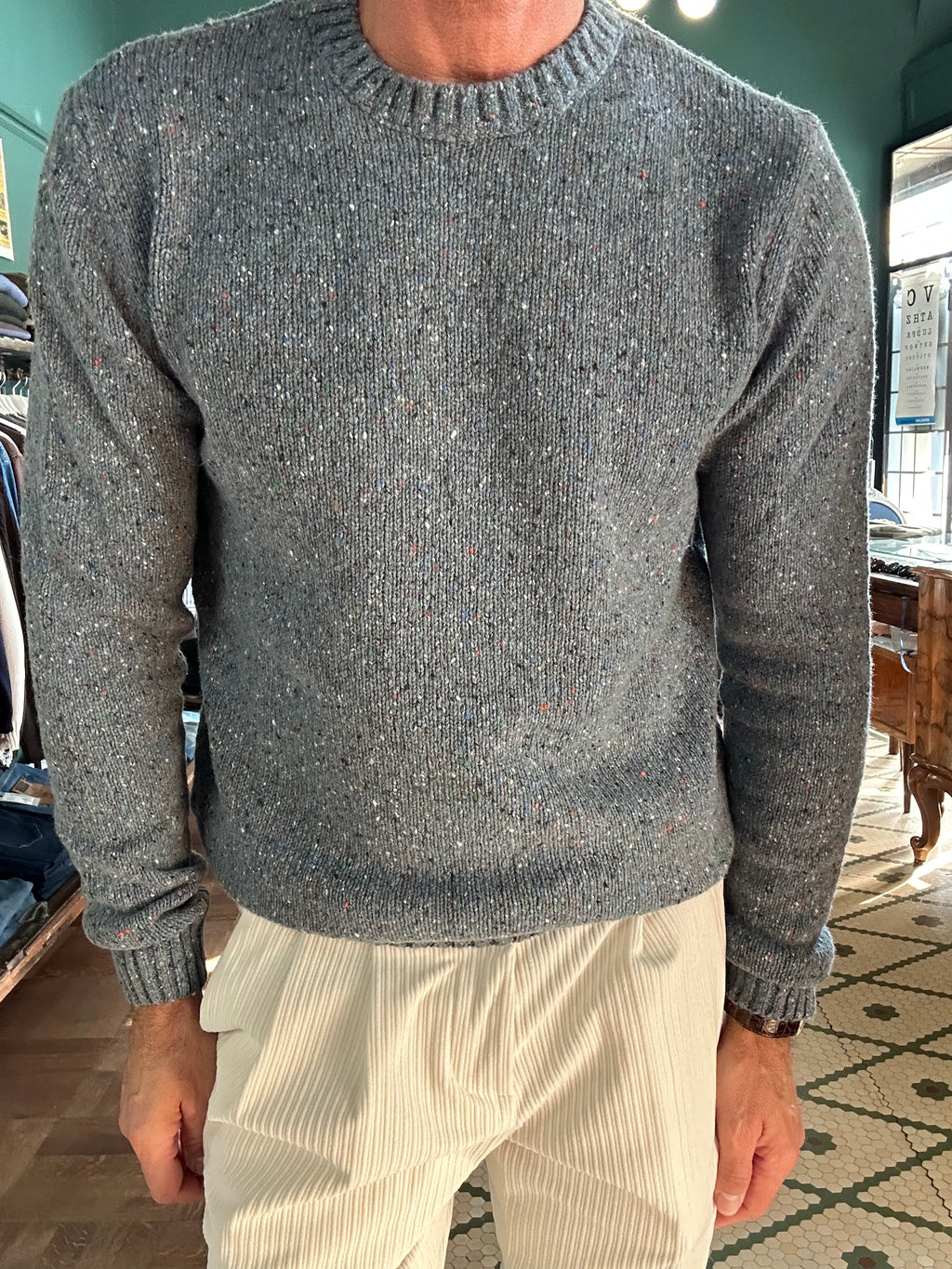 Maglione bottonato girocollo misto lana