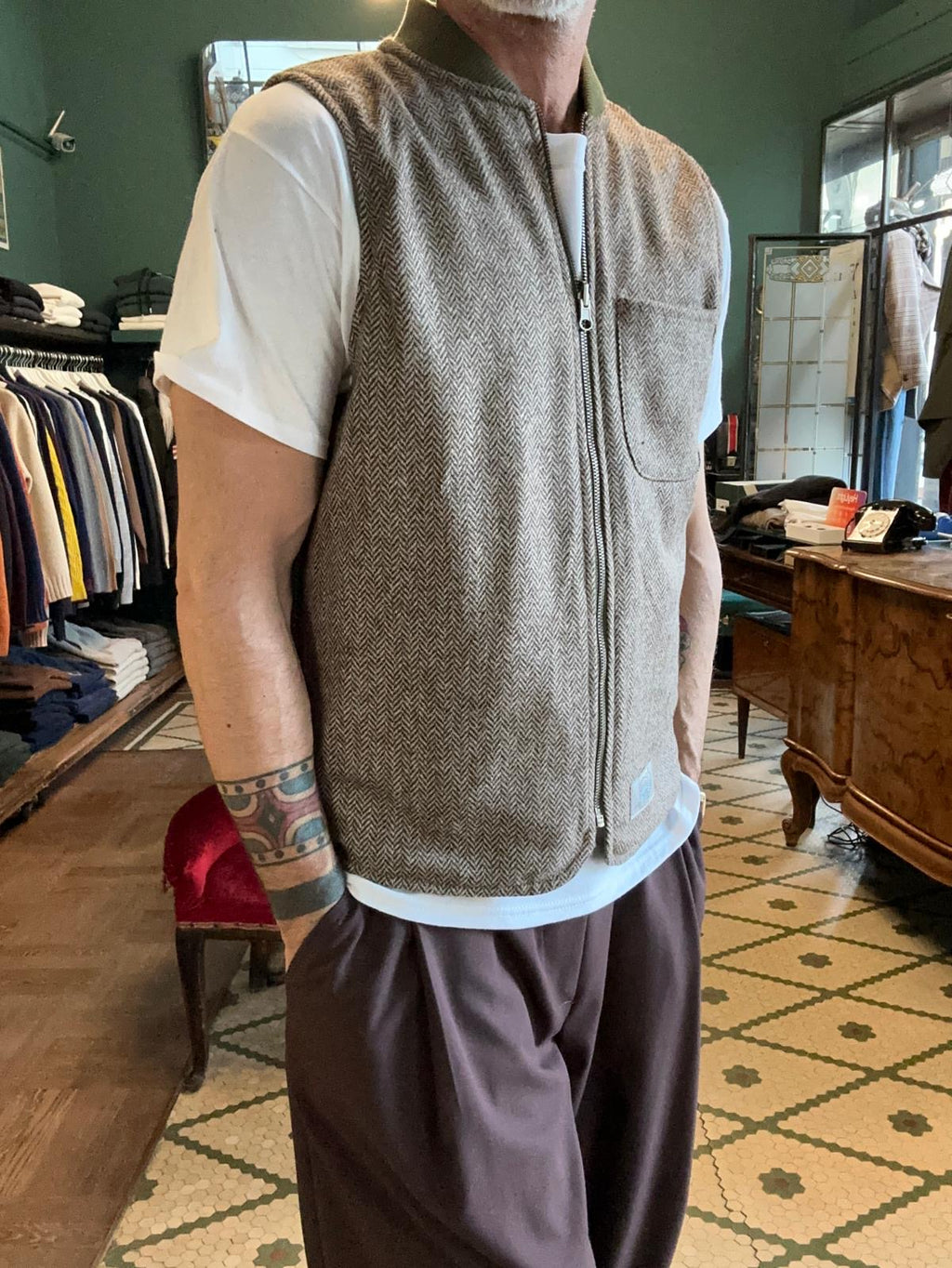 Gilet chesapeake’s double-face militare e in lana spigata