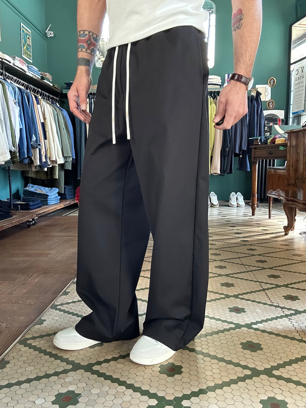 Black oversized wide-leg trousers