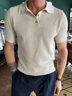 Piqué-effect knit polo shirt