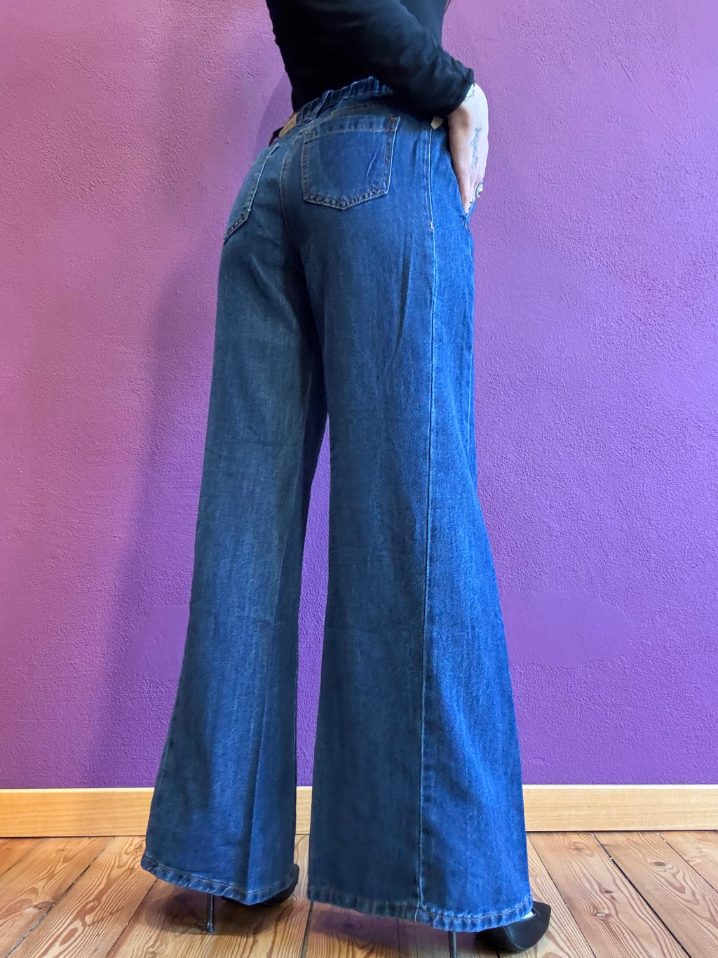 Denim wide-leg trousers