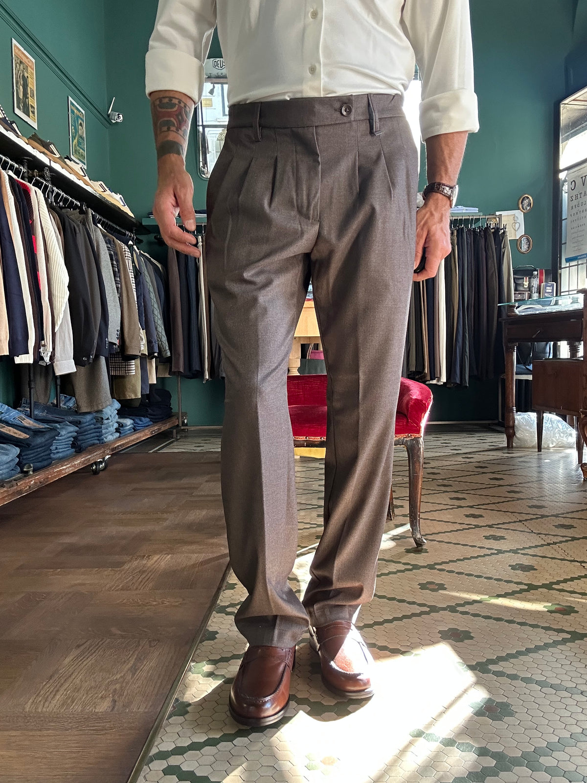 Pantalone Gilmur doppia pence effetto grisaglia