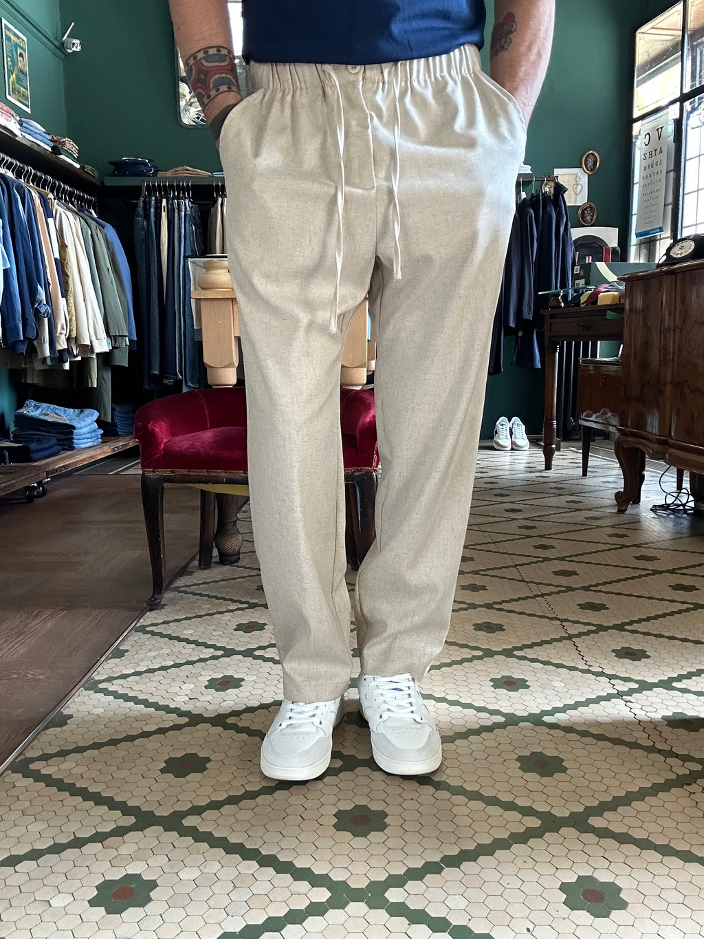 Mottled beige palazzo trousers