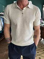 Piqué-effect knit polo shirt