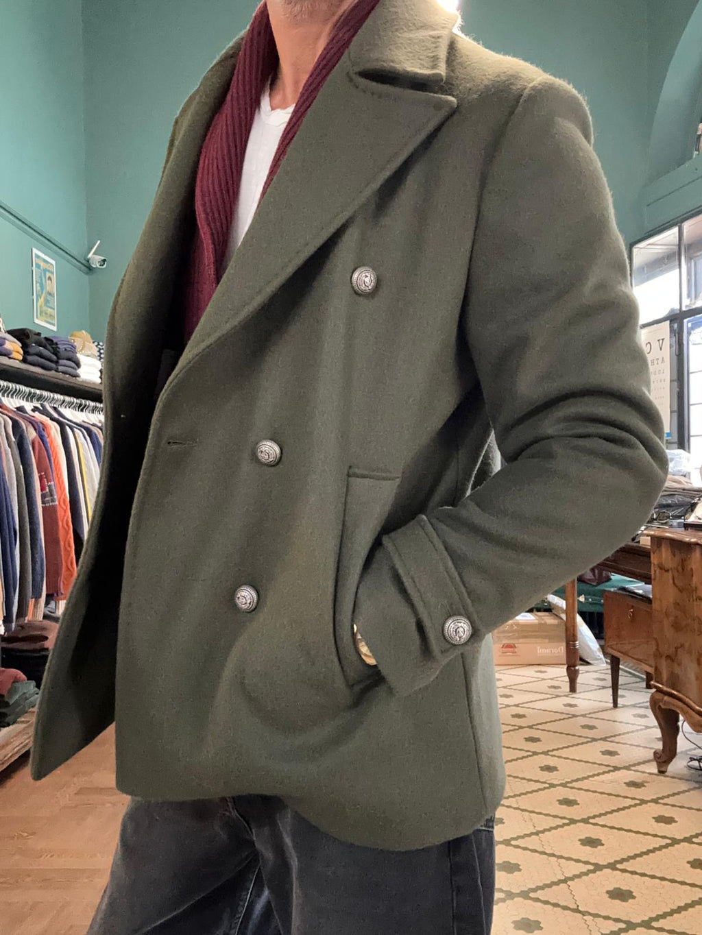 Peacoat doppiopetto in misto lana