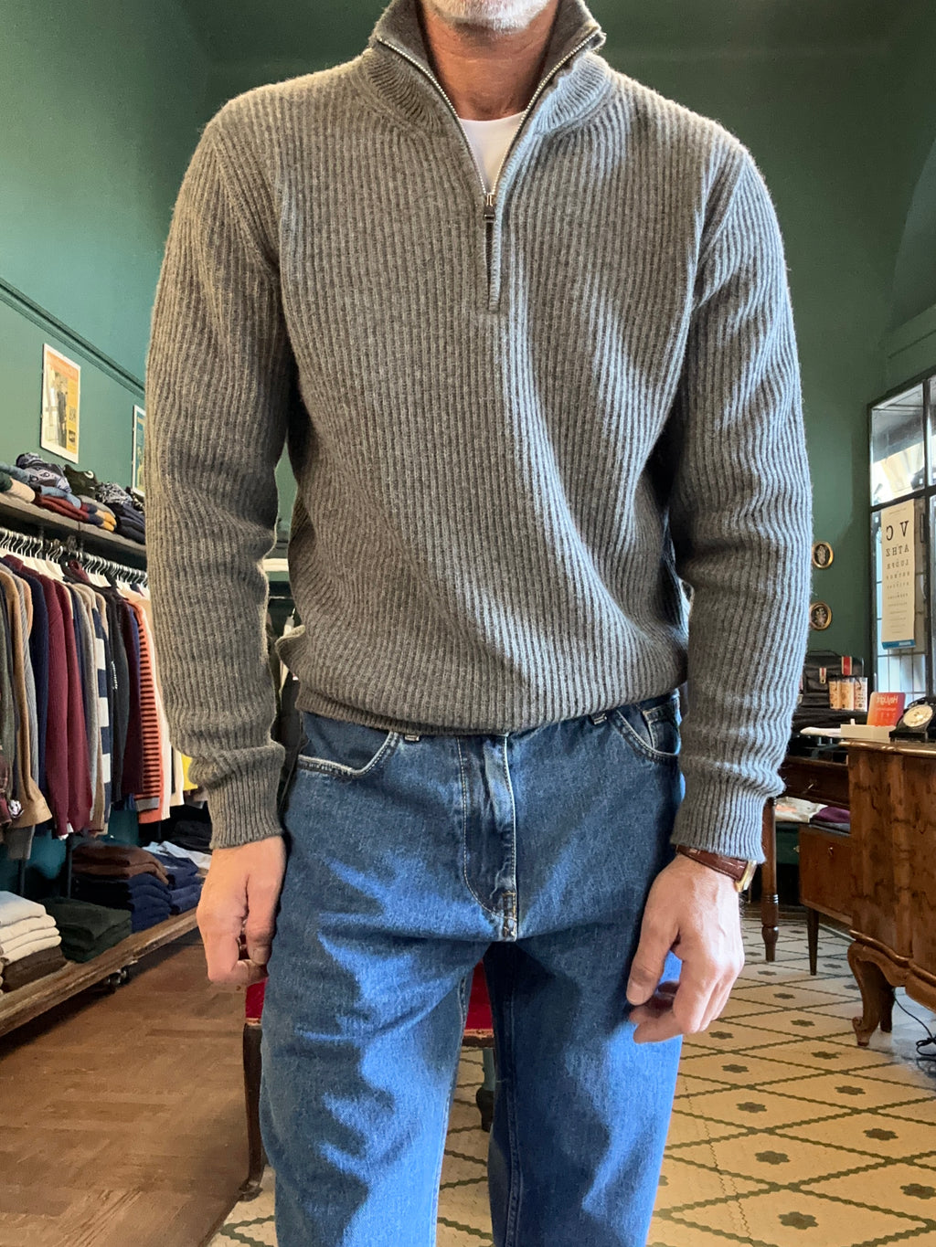 Maglione “Matteo” mezza zip a costa inglese