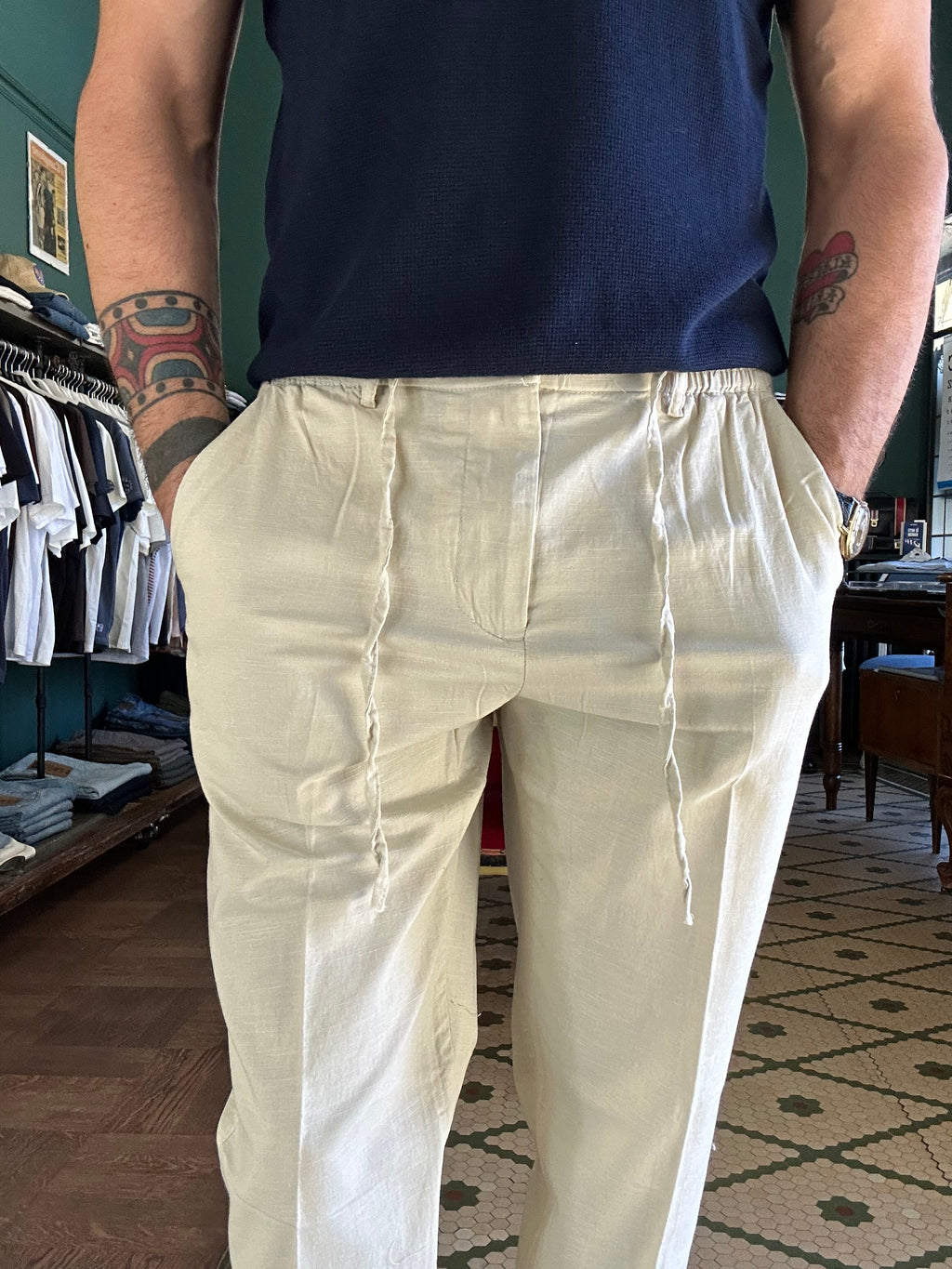 Pantalone lino cotone con coulisse