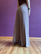 Pinstripe trousers with pleats and belt