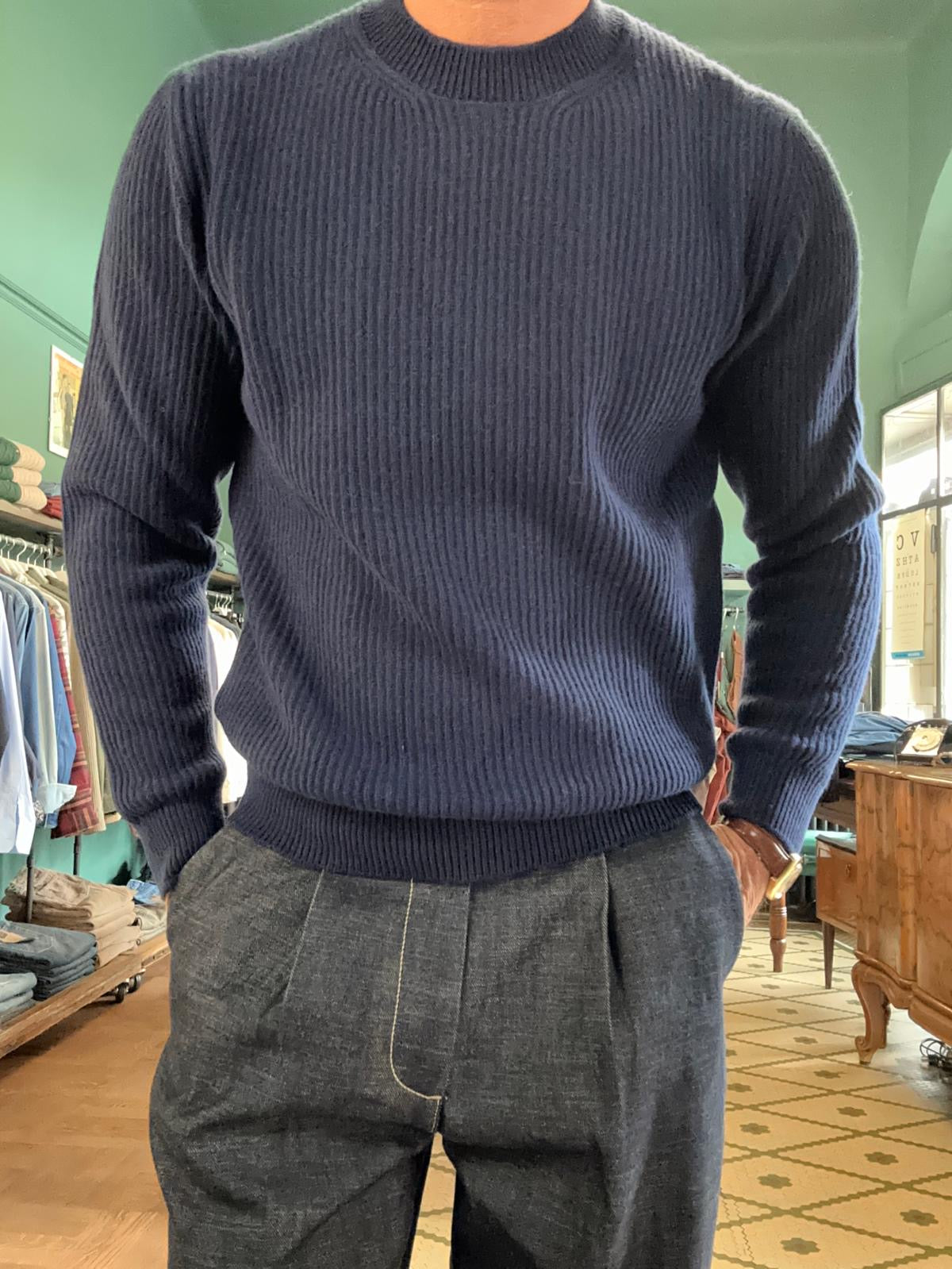 Maglione girocollo “Carlo” a costa in lana