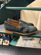 Blue suede loafer with double buckle and Rubex sole