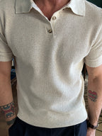 Piqué-effect knit polo shirt