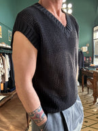 Gilet in cotone traforato nero