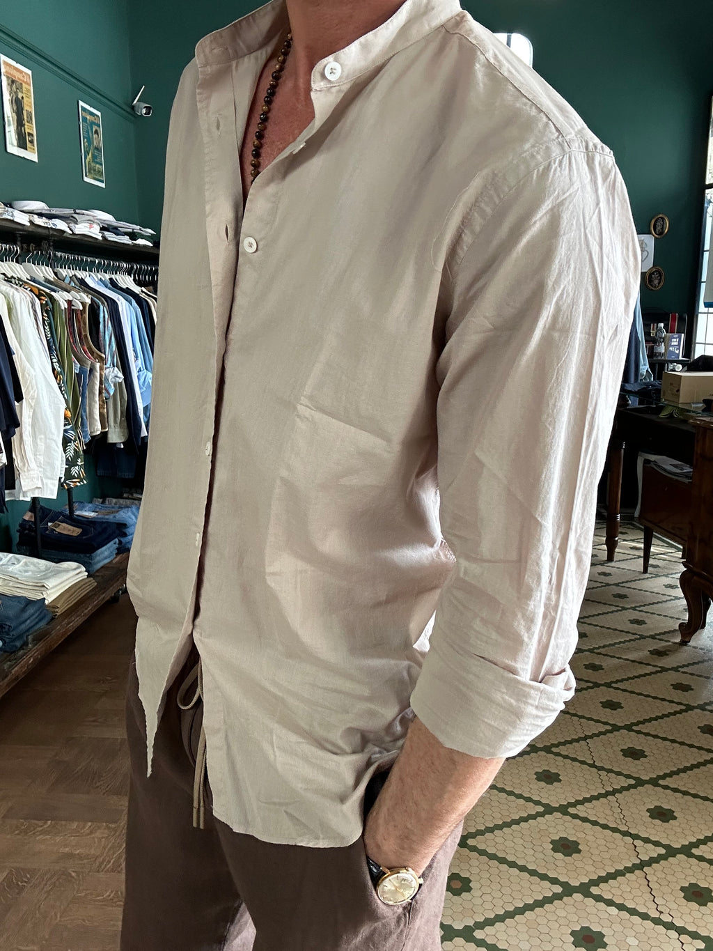 Camicia coreana in mussola di cotone