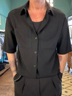 Oversized short-sleeve linen blend shirt