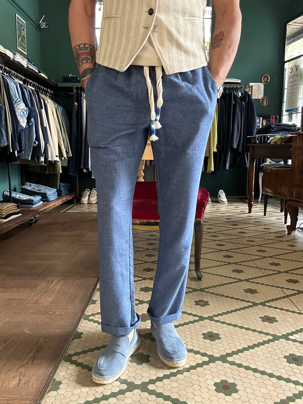 Linen blend baggy trousers made in Italy