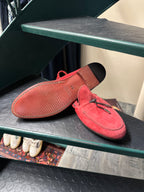 Red suede loafer