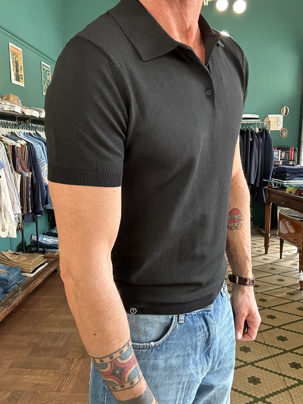 Jersey polo shirt with buttons