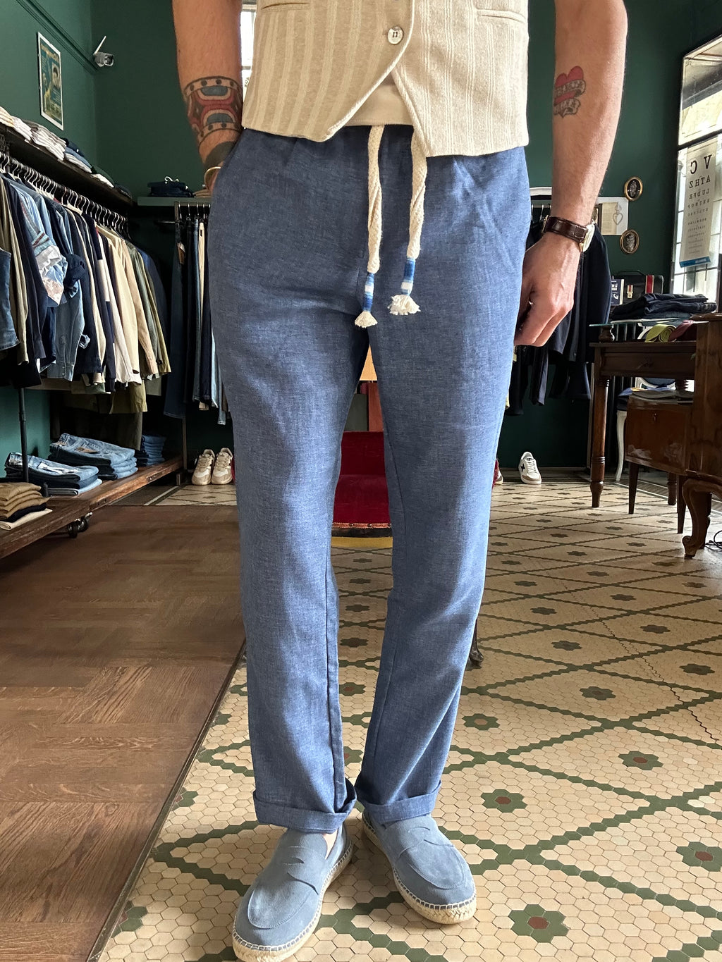 Linen blend baggy trousers made in Italy