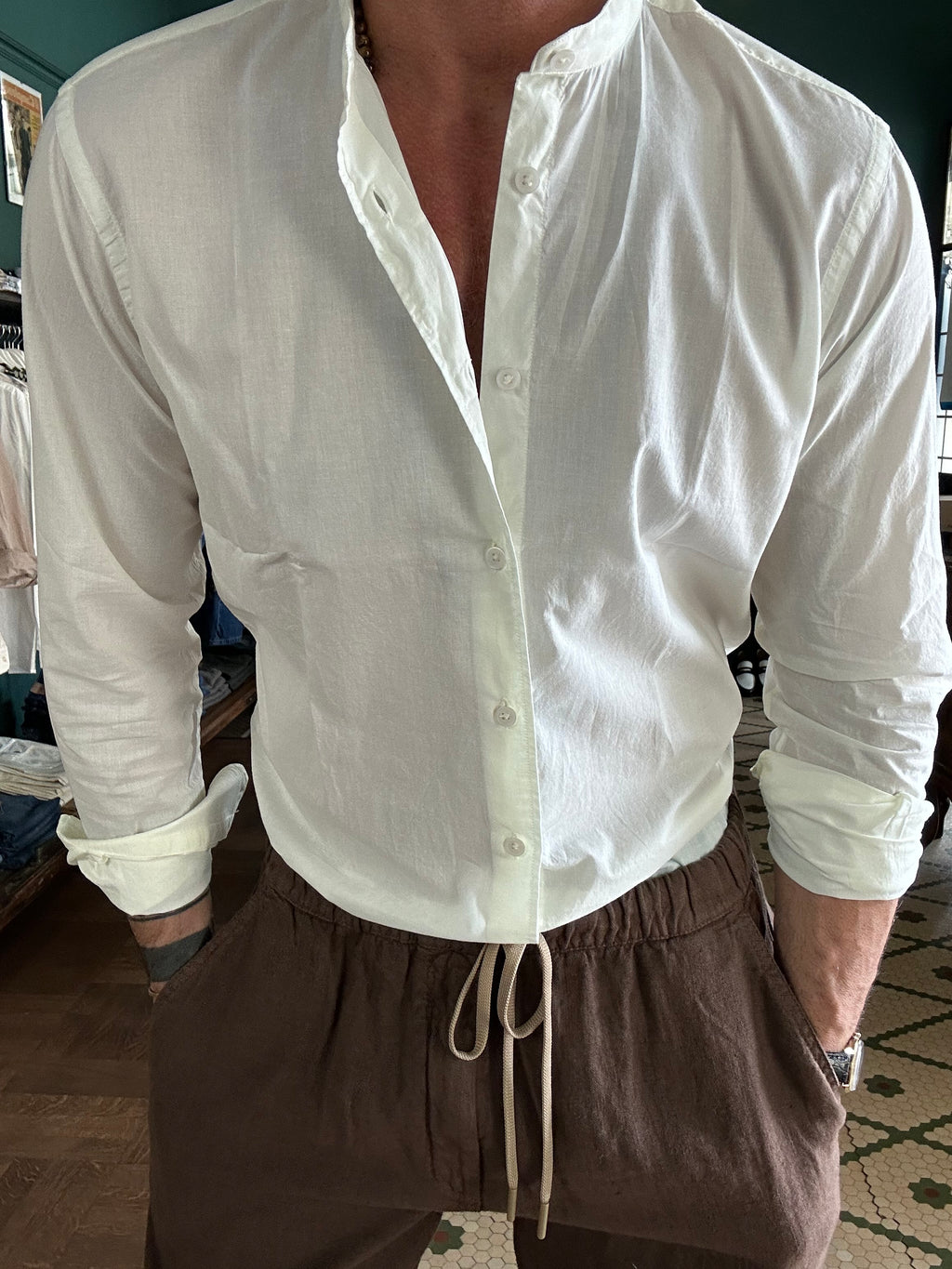 Camicia coreana in mussola di cotone