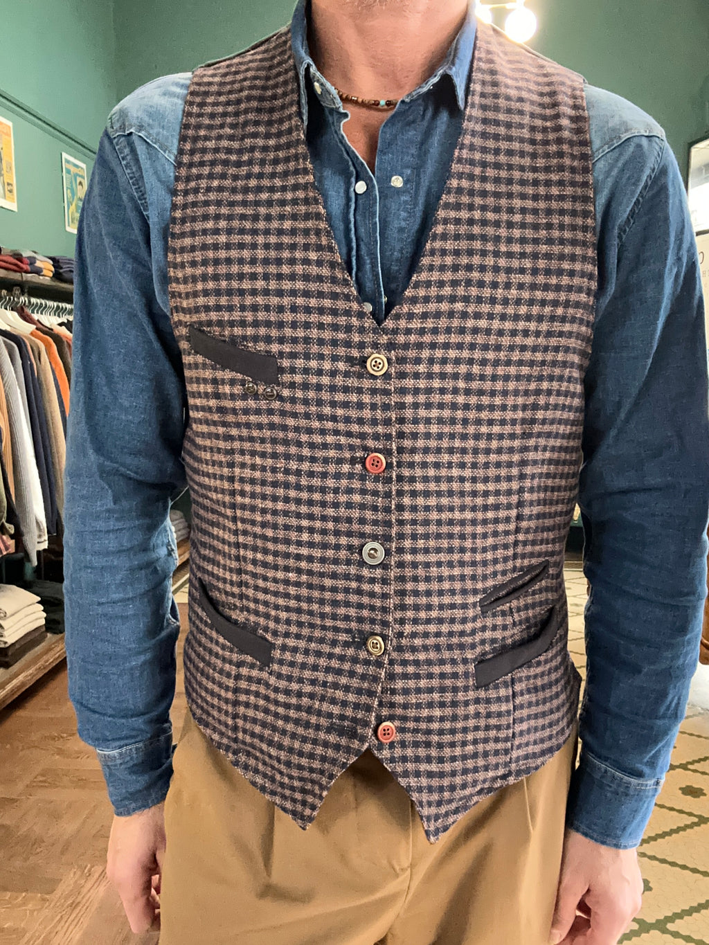 Gilet Garry’s earth in panno lana effetto Vichy