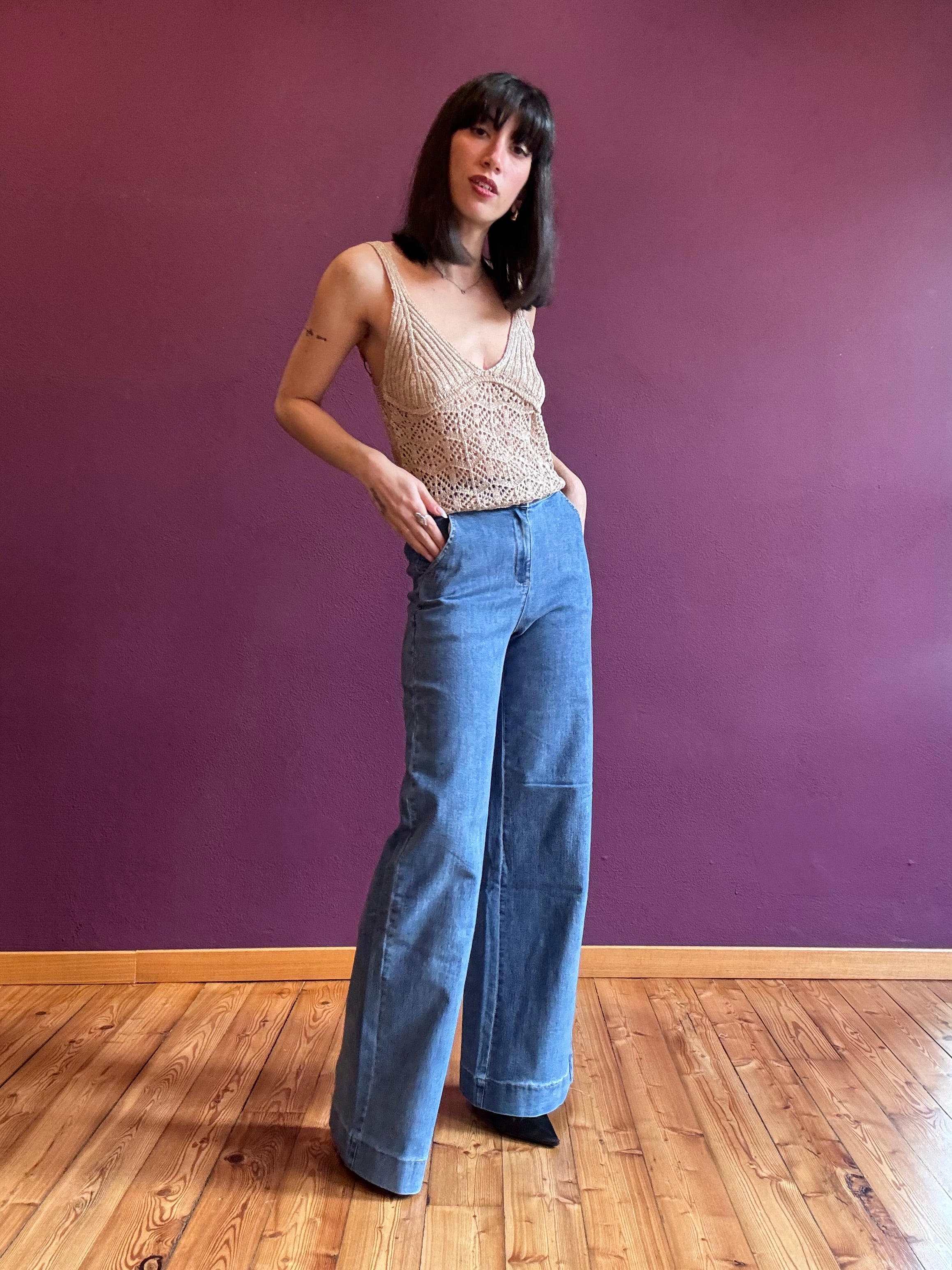 High-waisted stretch palazzo jeans