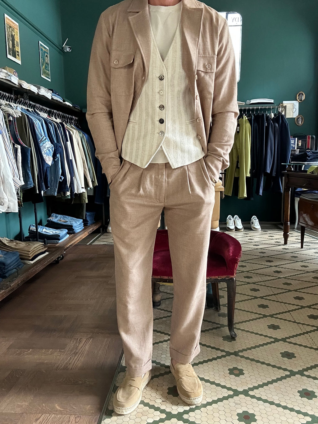 Koon mixed linen trousers with double pleats